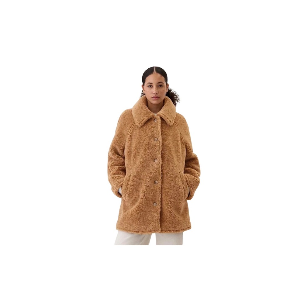 Gap Coat Womens Medium Sherpa Teddy Brown Button-down NWOT